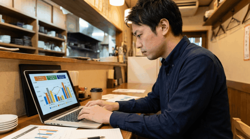 キャッシュフロー計算書と財務資料を扱う日本人の手元