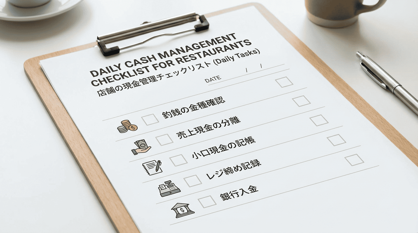 釣銭確認、売上分離、記帳など日々の現金管理チェック項目一覧