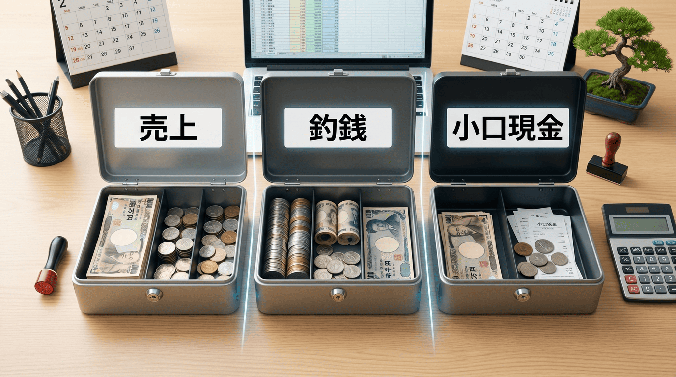 売上現金・釣銭・小口現金の3つの箱管理システム