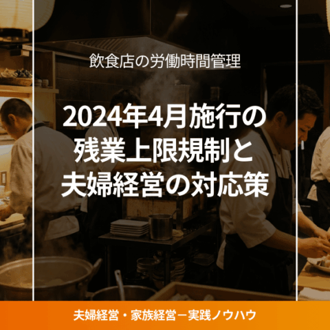 飲食店の労働時間管理イメージ図。時計とカレンダーが重なった夫婦経営レストランの内装