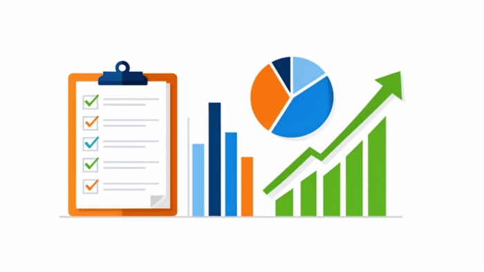 チェックリストと業務分析のグラフを組み合わせたビジネス診断ツールのイラスト