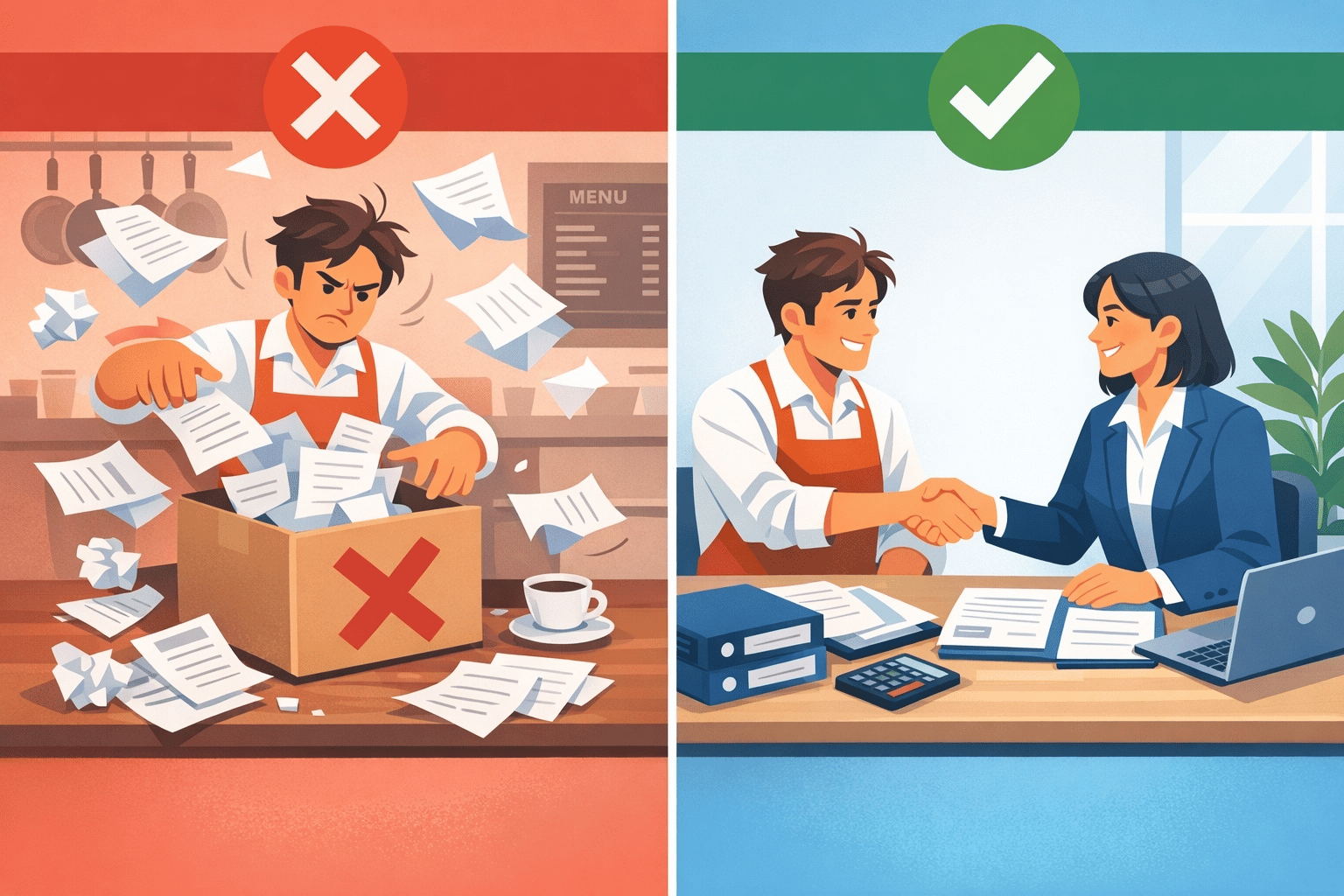 経理外注における「丸投げ」と「任せる」の違いを示す比較図