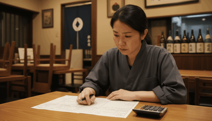 飲食店オーナーが労働・設備・販促・管理の4分配率で経費を分類・管理している実務シーン